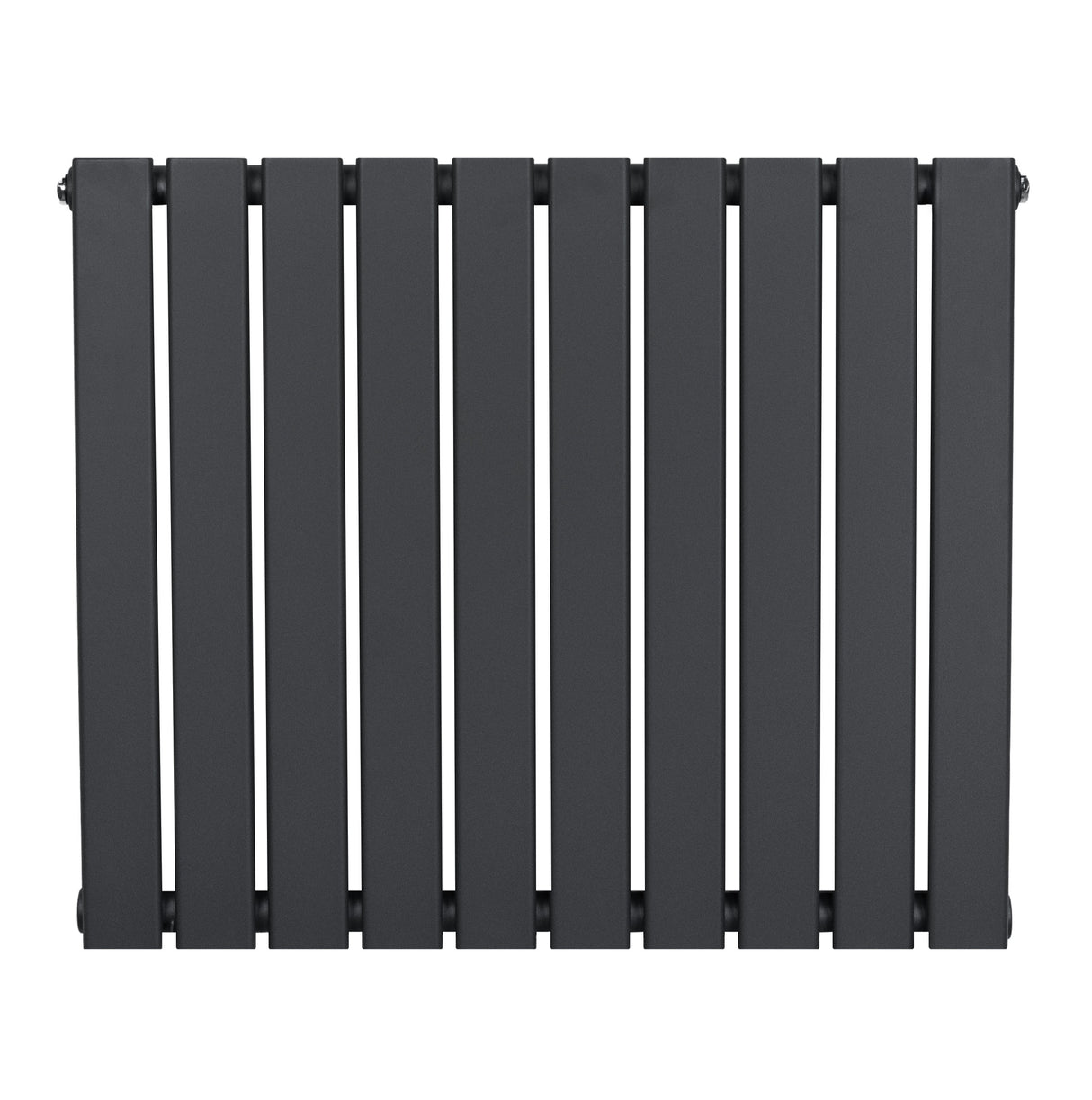 Platt enkelpelarradiator i antracitgrå med släta, vertikala lameller och en modern, minimalistisk design, mått 600 x 700 mm