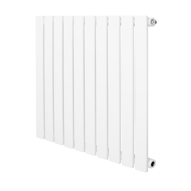 Platt enkelpelarradiator i vit färg, 600 x 700 mm, med släta, vertikala lameller och en modern, minimalistisk design