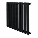 Platt enkelpelarradiator i svart med släta, vertikala ribbor och en modern, minimalistisk design, mått 600 x 700 mm