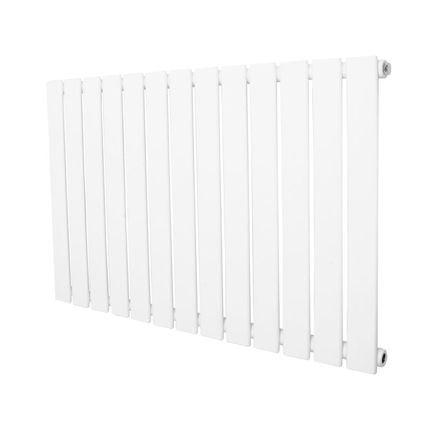 Platt enkelpelarradiator i vit färg, 600 x 910 mm, med släta ytor och rektangulära lameller för effektiv värmefördelning