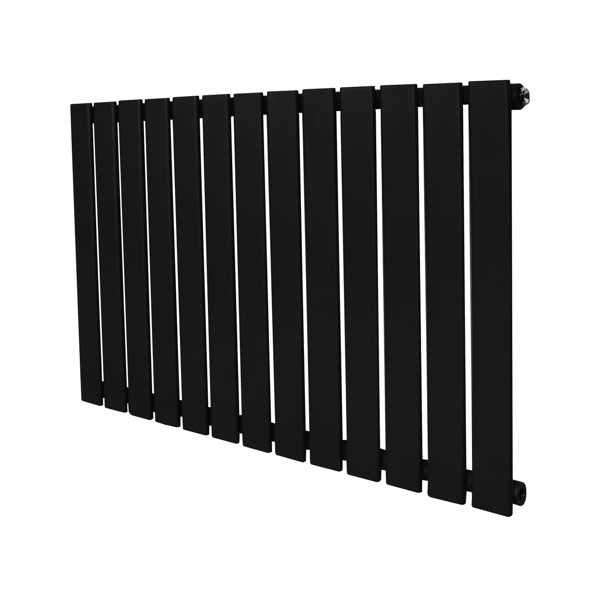 Svart platt enkelpelarradiator med släta, vertikala ribbor, 600 x 910 mm, perfekt för modern inredning och effektiv uppvärmning