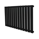Svart platt enkelpelarradiator med släta, vertikala ribbor, 600 x 910 mm, perfekt för modern inredning och effektiv uppvärmning