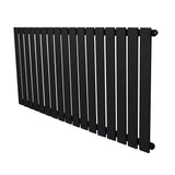 Svart platt enkelpelarradiator med släta, vertikala ribbor, mått 600 x 1190 mm, perfekt för modern inredning och effektiv uppvärmning