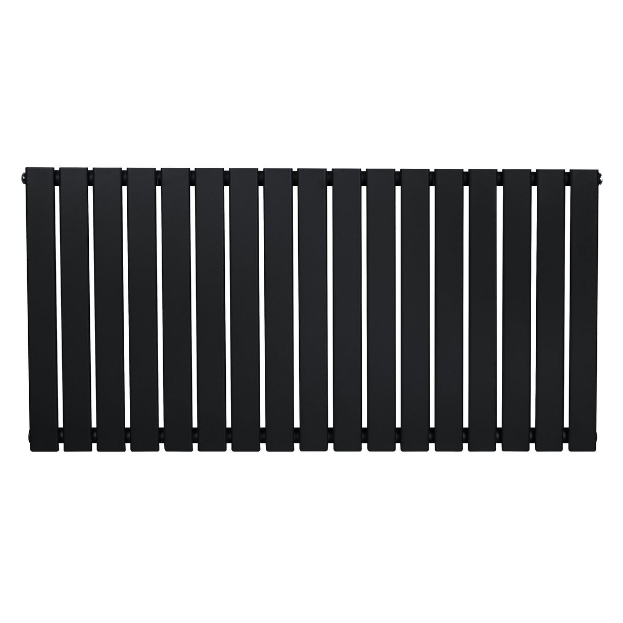 Svart platt enkelpelarradiator med släta, vertikala ribbor, mått 600 x 1190 mm, perfekt för modern inredning