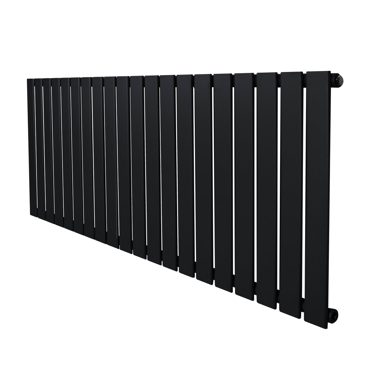 Svart platt enkelpelarradiator med släta, vertikala lameller, mått 600 x 1400 mm, perfekt för modern inredning