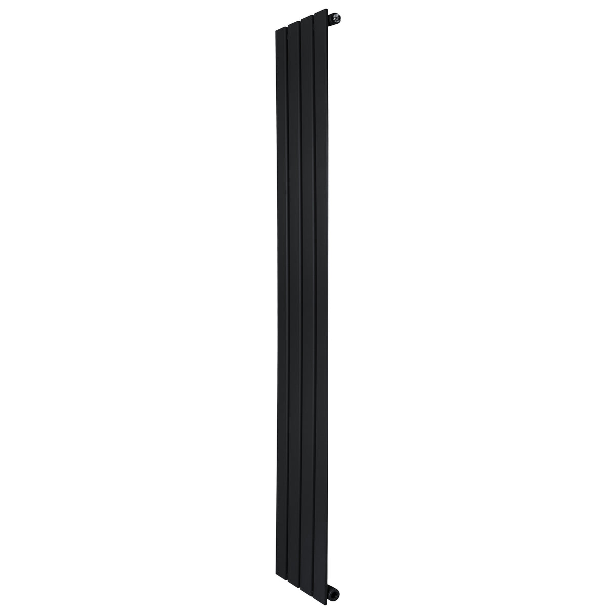 Svart platt enkelpelarradiator med slanka, vertikala ribbor, mått 1600 x 280 mm, perfekt för moderna inredningar