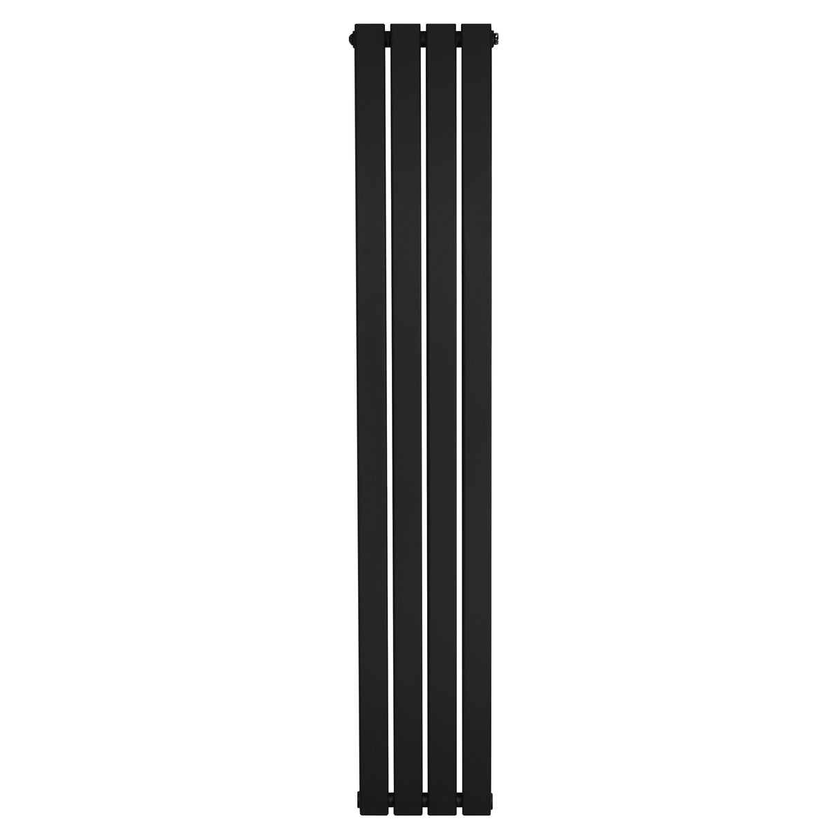 Svart platt enkelpelarradiator med fyra vertikala sektioner, 1600 x 280 mm, elegant design och slät yta för modern inredning