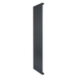 Platt enkelpelarradiator i antracitgrå, 1600 x 420 mm, med släta, vertikala lameller och en modern, stilren design