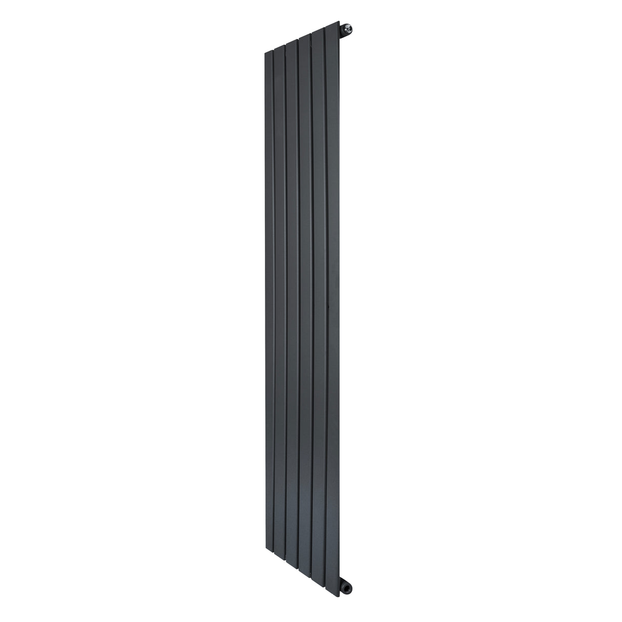 Platt enkelpelarradiator i antracitgrå, 1600 x 420 mm, med släta, vertikala lameller och en modern, stilren design