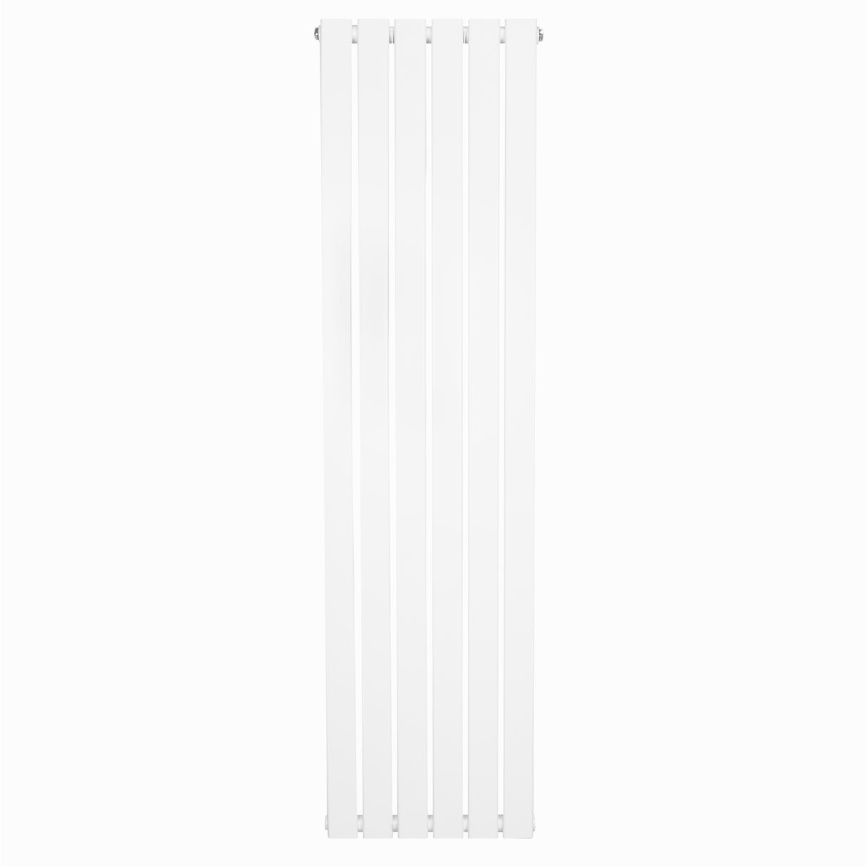Vit platt enkelpelarradiator med fem vertikala sektioner, mått 1600 x 420 mm, slät yta och modern design för effektiv uppvärmning
