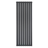 Platt enkelpelarradiator i antracitgrå, 1600 x 560 mm, med släta, vertikala lameller och modern, minimalistisk design