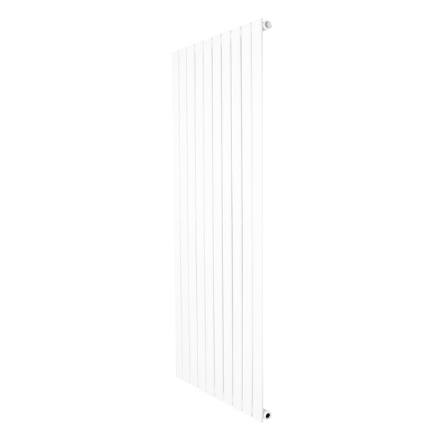 Platt enkelpelarradiator i vit färg, 1600 x 700 mm, med släta ytor och vertikala ribbor för effektiv värmefördelning