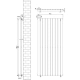 Svart platt enkelpelarradiator med måtten 1600 x 700 mm, designad för effektiv värmefördelning och modern inredning