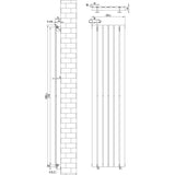 Platt enkelpelarradiator i antracitgrå, 1800 x 420 mm, med släta ytor och vertikala pelare för effektiv värmefördelning