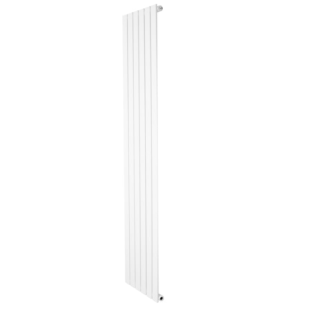 Platt enkelpelarradiator i vit färg, 1800 x 420 mm, med släta ytor och vertikala ribbor för effektiv värmefördelning