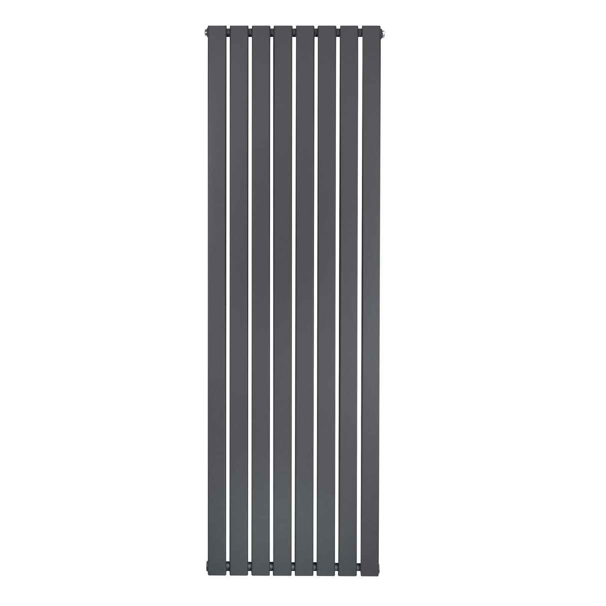 Platt enkelpelarradiator i antracitgrå, 1800 x 560 mm, med släta ytor och smala vertikala lameller för modern inredning