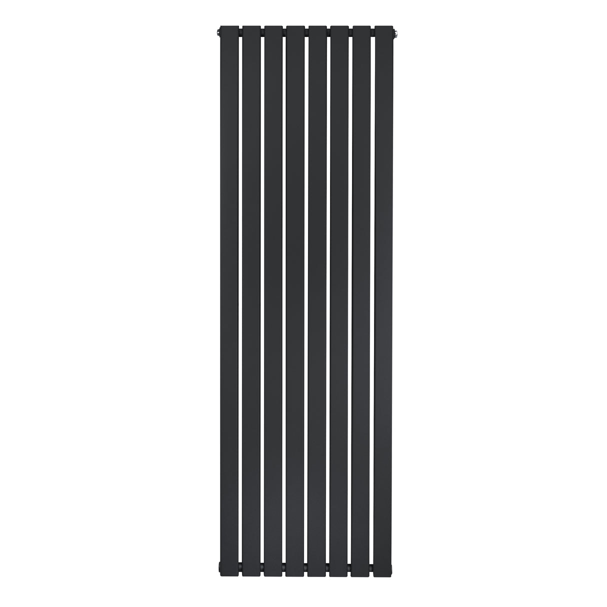 Svart platt enkelpelarradiator med slanka vertikala ribbor, mått 1800 x 560 mm, perfekt för modern inredning och effektiv uppvärmning