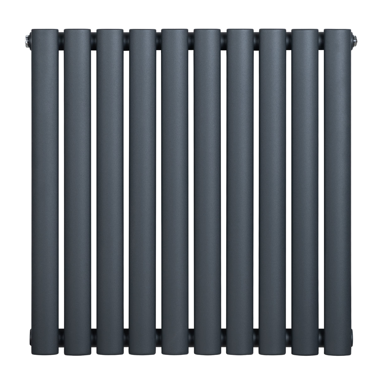 Oval enkelpelarradiator i antracitgrå, 600 x 600 mm, med släta, runda pelare och en modern, stilren design