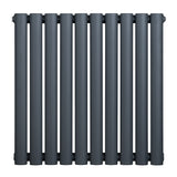 Oval enkelpelarradiator i antracitgrå, 600 x 600 mm, med släta, runda pelare och en modern, stilren design