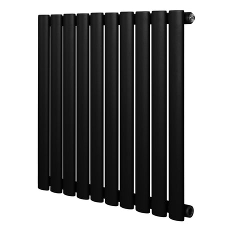 Oval enkelpelarradiator i svart, 600 x 600 mm, med släta, cylindriska rör och modern, stilren design för effektiv värme