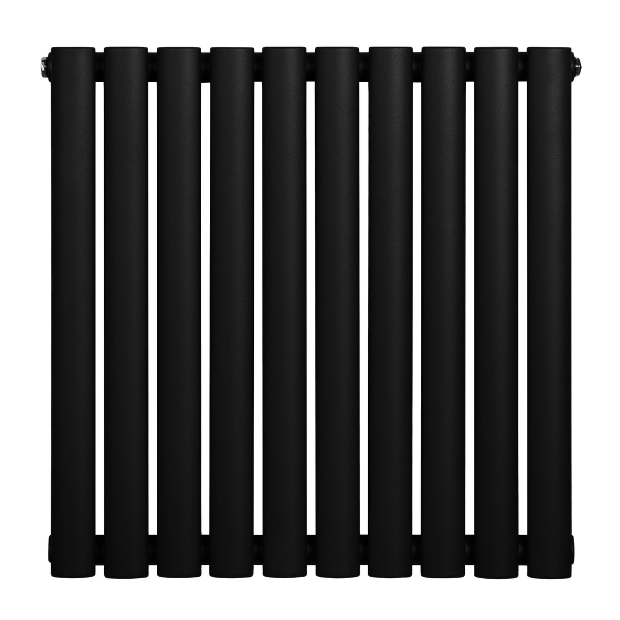 Oval enkelpelarradiator i svart, 600 x 600 mm, med släta, runda pelare och en modern, stilren design som passar i alla rum