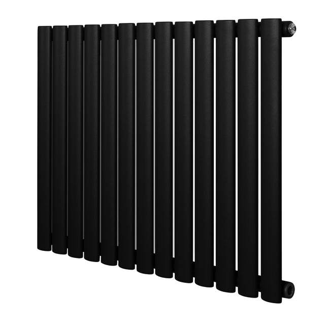 Oval enkelpelarradiator i svart, 600 x 780 mm, med släta, runda rör och en modern, minimalistisk design för effektiv uppvärmning