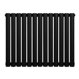 Oval enkelpelarradiator i svart, 600 x 780 mm, med släta, rektangulära sektioner och en modern, minimalistisk design