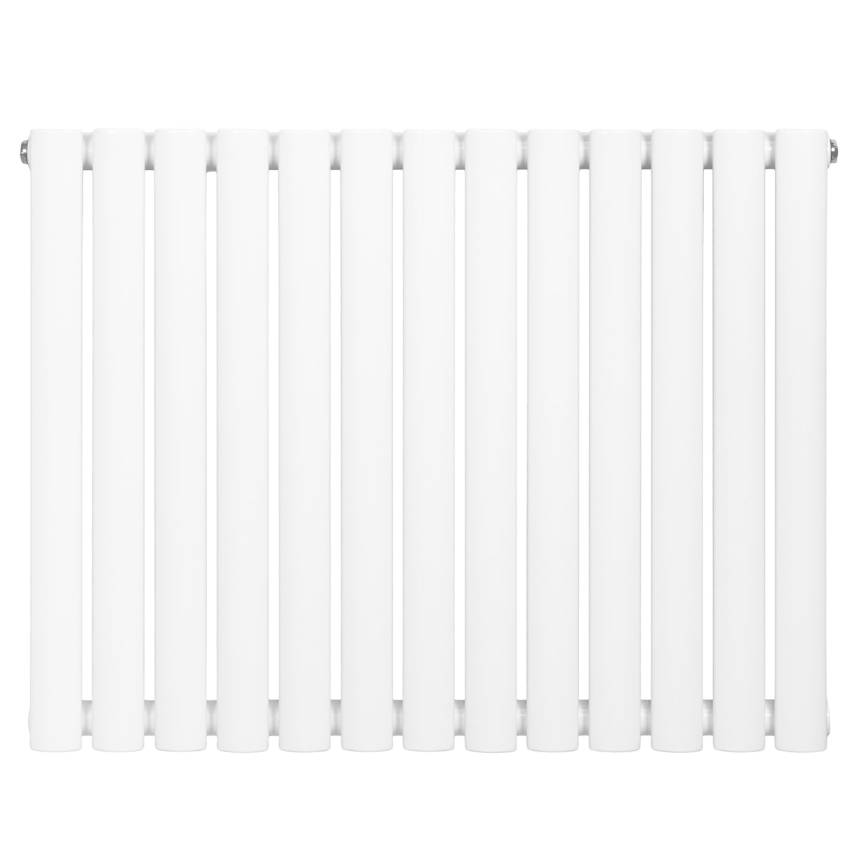 Oval enkelpelarradiator i vit färg, 600 x 780 mm, med släta, rundade pelare och en modern, minimalistisk design
