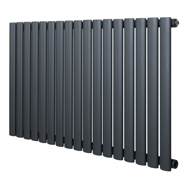 Oval enkelpelarradiator i antracitgrå, 600 x 1020 mm, med släta, runda rör och modern design som passar i alla rum