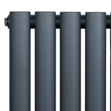 Oval enkelpelarradiator i antracitgrå färg, med släta ytor och rundade kanter, mått 600 x 1020 mm, stilren och modern design