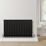 Oval enkelpelarradiator i svart, 600 x 1020 mm, med släta ytor och stilren design, placerad mot en ljus vägg i ett rum