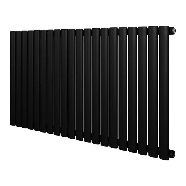 Oval enkelpelarradiator i svart, 600 x 1200 mm, med släta, cylindriska rör och modern design för effektiv uppvärmning