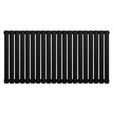 Oval enkelpelarradiator i svart, 600 x 1200 mm, med släta ytor och rundade pelare som ger en modern och stilren känsla