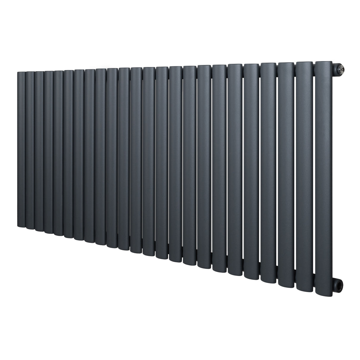Oval enkelpelarradiator i antracitgrå med släta, cylindriska rör och modern design, perfekt för effektiv uppvärmning