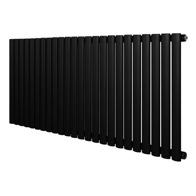 Oval enkelpelarradiator i svart, 600 x 1440 mm, med släta, cylindriska rör och modern design för effektiv värmefördelning