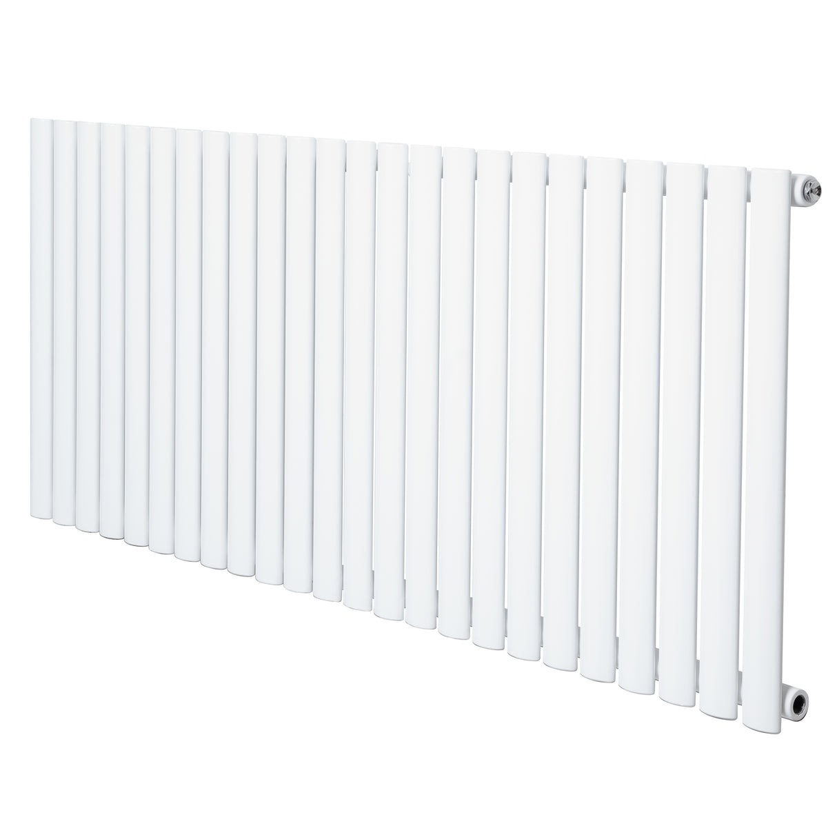 Oval enkelpelarradiator i vit färg, 600 x 1440 mm, med släta, glänsande rör som ger en modern och stilren look