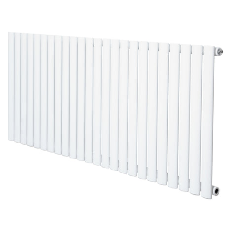 Oval enkelpelarradiator i vit färg, 600 x 1440 mm, med släta, glänsande rör som ger en modern och stilren look