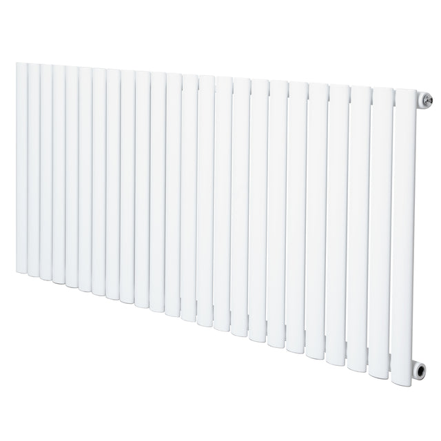 Oval enkelpelarradiator i vit färg, 600 x 1440 mm, med släta, glänsande rör som ger en modern och stilren look
