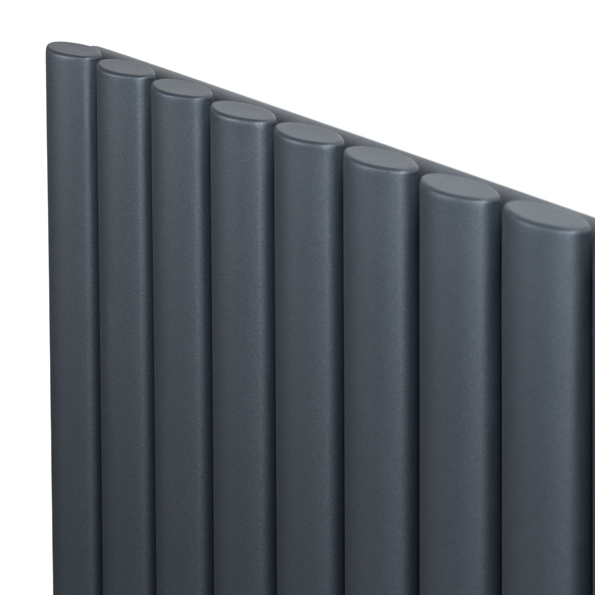 Oval enkelpelarradiator i antracitgrå, 600 x 1620 mm, med släta, runda pelare som ger en modern och stilren känsla