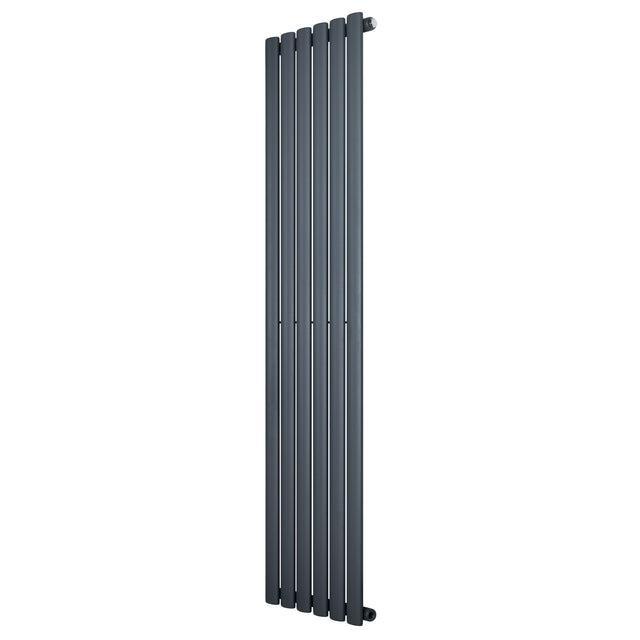 Oval enkelpelarradiator i antracitgrå, 1600 x 360 mm, med släta, moderna linjer och en stilren, minimalistisk design