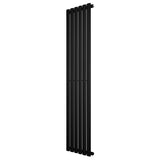 Oval enkelpelarradiator i svart, 1600 x 360 mm, med slanka, vertikala lameller och en modern, stilren design som passar i alla rum