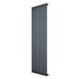 Oval enkelpelarradiator i antracitgrå, 1600 x 480 mm, med slanka, vertikala ribbor och en modern, stilren design