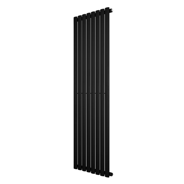 Oval enkelpelarradiator i svart, 1600 x 480 mm, med släta ytor och en modern, stilren design som passar i alla rum
