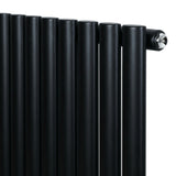 Oval enkelpelarradiator i svart, 1600 x 480 mm, med släta, runda rör och en elegant, modern design som passar i alla rum