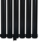 Oval svart enkelpelarradiator med släta ytor och rundade kanter, mått 1600 x 480 mm, perfekt för modern inredning
