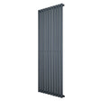 Oval enkelpelarradiator i antracitgrå, 1600 x 600 mm, med släta, vertikala ribbor och modern, minimalistisk design