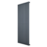 Oval enkelpelarradiator i antracitgrå, 1600 x 600 mm, med släta, vertikala ribbor och modern, minimalistisk design