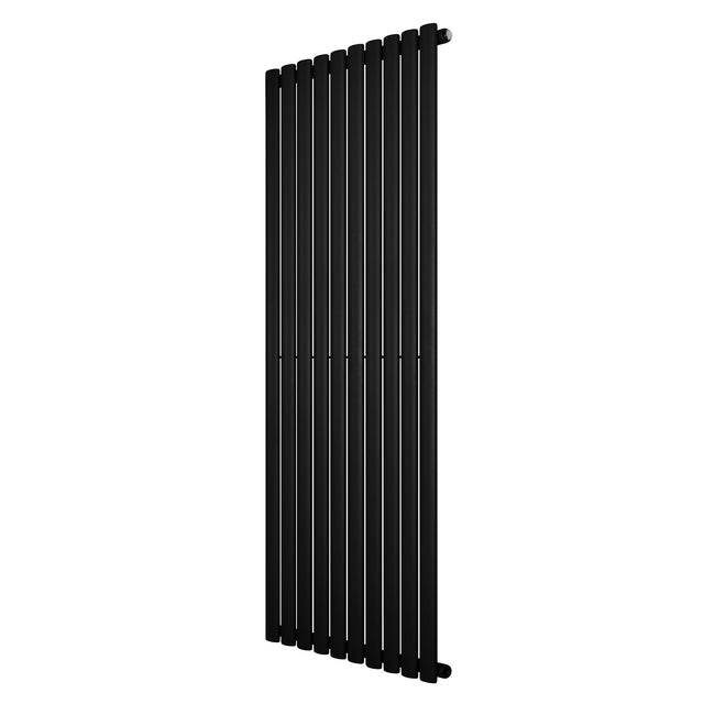 Oval enkelpelarradiator i svart, 1600 x 600 mm, med släta, vertikala lameller och modern, stilren design för effektiv uppvärmning