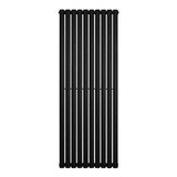 Svart oval enkelpelarradiator med släta, vertikala ribbor, mått 1600 x 600 mm, perfekt för modern inredning och effektiv uppvärmning