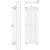 Oval svart enkelpelarradiator med måtten 1600 x 600 mm, stilren design och släta ytor för effektiv värmefördelning